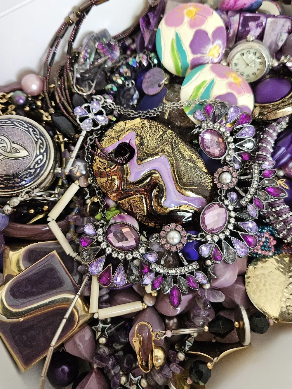 Large Purple Estate Jewelry Lot Vintage To Modern Assorted Wearable Violet - Picture 1 of 15